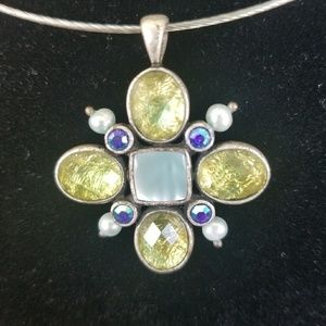 Vintage Silver Pendant -Blue/Green Stones/Crystals